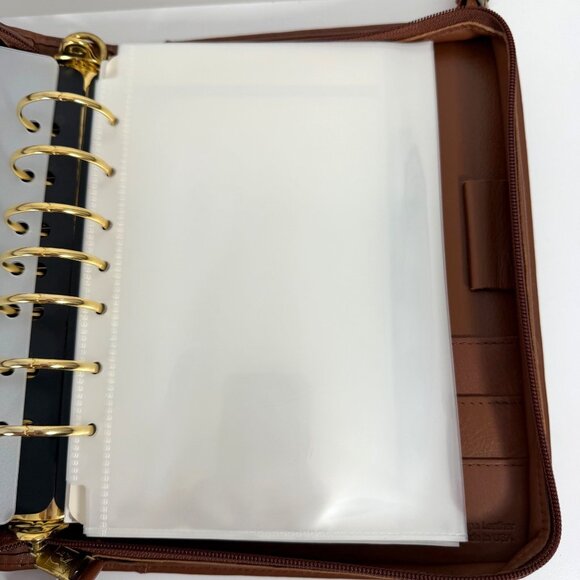 1990s FRANKLIN COVEY Crossbody Brown Leather Zip Around 7-Ring Planner 12215 USA - Picture 15 of 16